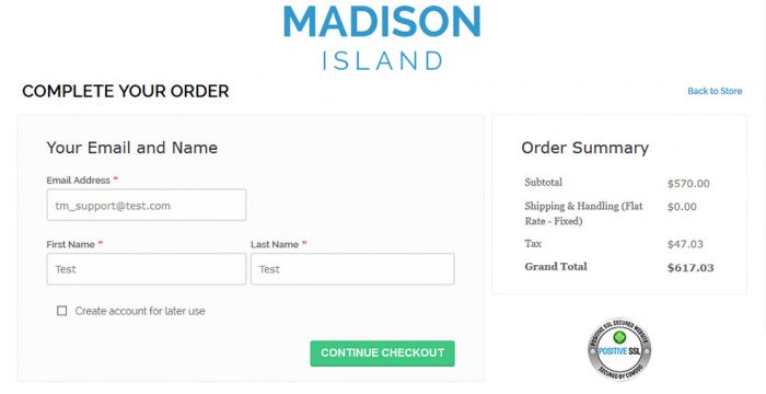 Madison plugin showing checkout page with order summary