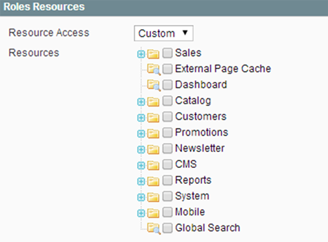 user roles in magento security setup